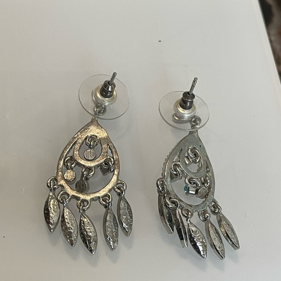 Silver Toned Blue Crystal Chandelier Earrings - Picture 4 of 5